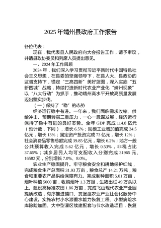 2025年靖州县政府工作报告