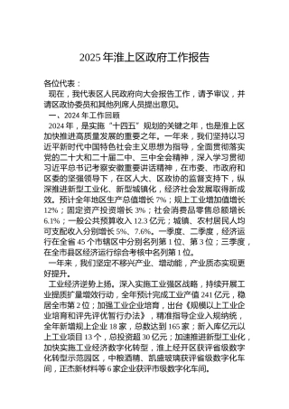 2025年淮上区政府工作报告