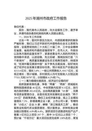2025年湖州市政府工作报告