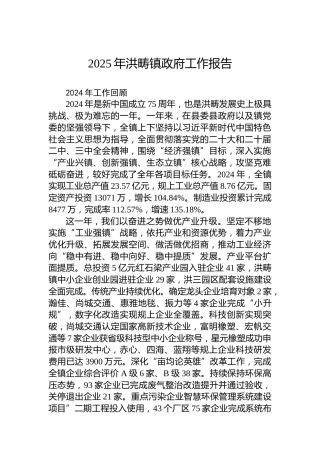 2025年洪畴镇政府工作报告