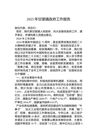 2025年甘棠镇政府工作报告