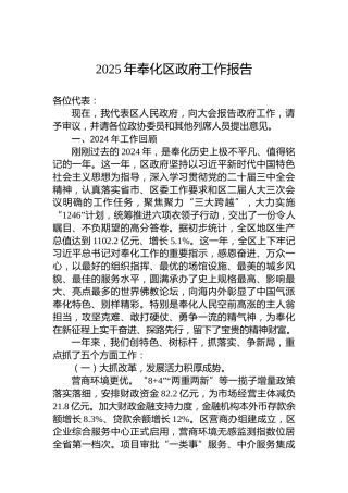 2025年奉化区政府工作报告