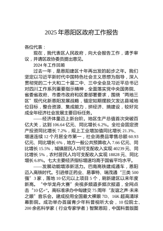 2025年恩阳区政府工作报告