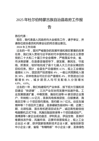 2025年杜尔伯特蒙古族自治县政府工作报告