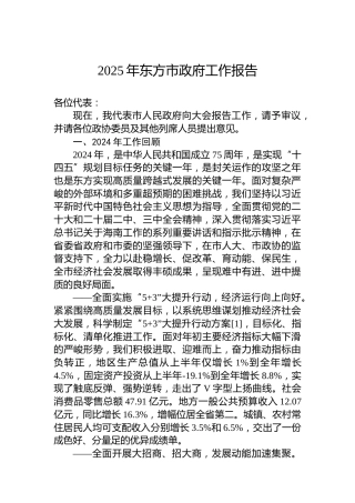2025年东方市政府工作报告