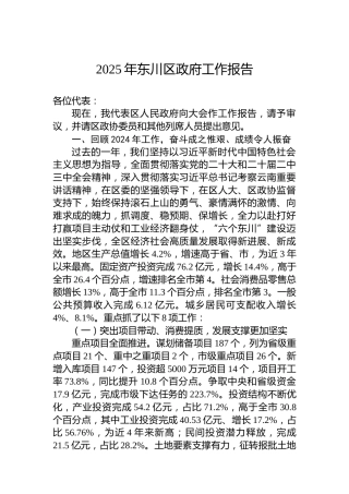 2025年东川区政府工作报告