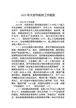 2025年大安市政府工作报告