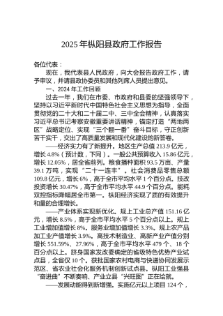 2025年枞阳县政府工作报告