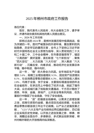 2025年郴州市政府工作报告