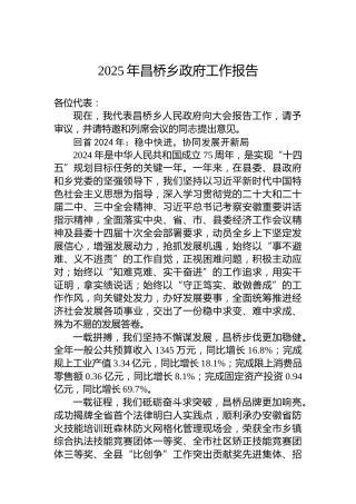 2025年昌桥乡政府工作报告