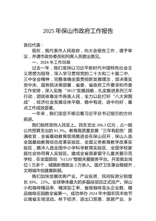 2025年保山市政府工作报告