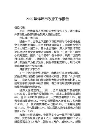 2025年蚌埠市政府工作报告