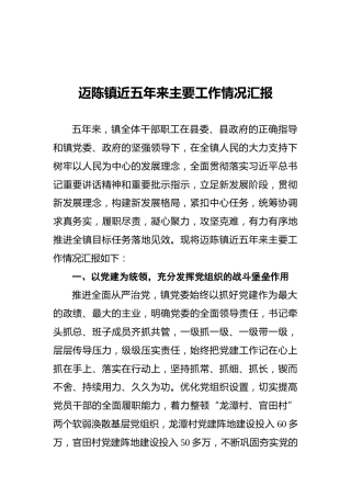 迈陈镇近五年来主要工作情况汇报