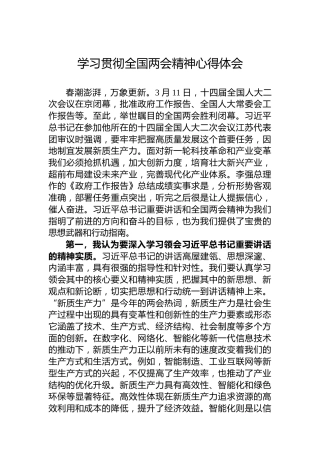学习贯彻全国两会精神心得体会