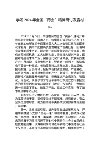 学习2024年全国“两会”精神研讨发言材料
