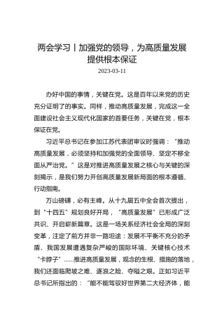 两会学习丨加强党的领导，为高质量发展提供根本保证