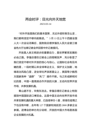 两会时评：目光向外天地宽