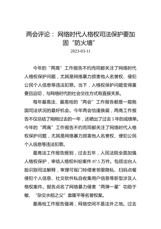 两会评论：网络时代人格权司法保护要加固“防火墙”