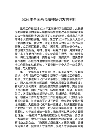 2024年全国两会精神研讨发言材料