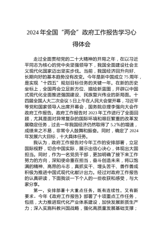 2024年全国“两会”政府工作报告学习心得体会