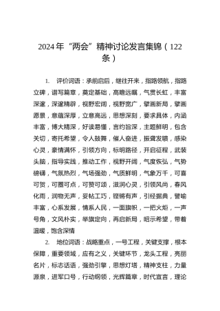2024年“两会”精神讨论发言集锦（122条）