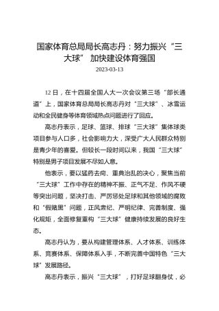 【两会部长声音】国家体育总局局长高志丹：努力振兴“三大球”加快建设体育强国