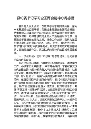 县纪委书记学习全国两会精神心得感悟