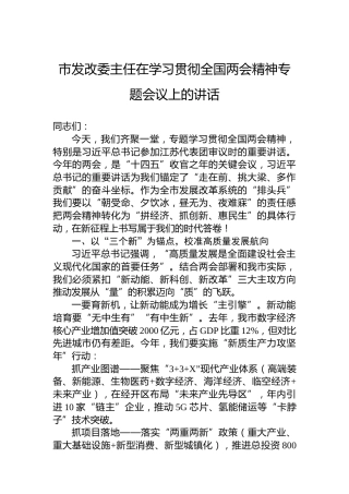 市发改委主任在学习贯彻全国两会精神专题会议上的讲话