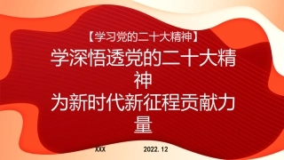 二十大宣讲党课讲稿：学深悟透党的二十大精神+为新时代新征程贡献力量（PPT）（盛会）