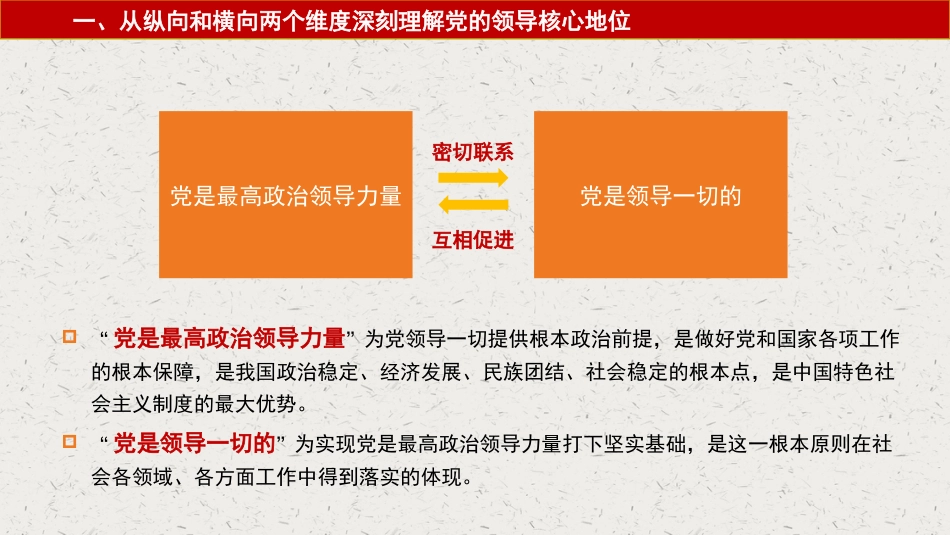 主题党课讲稿：深刻认识党的领导核心地位和“两个确立”的决定性意义（ppt）_第9页