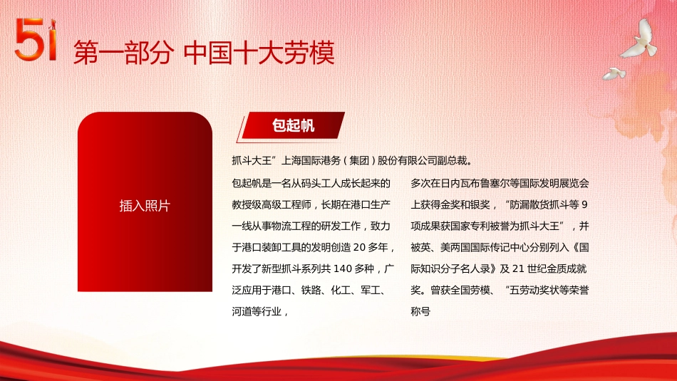 五一劳动节弘扬劳模精神向劳动模范人物学习PPT模板_第10页