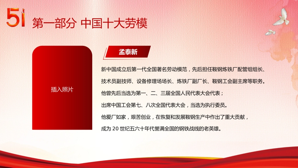 五一劳动节弘扬劳模精神向劳动模范人物学习PPT模板_第6页