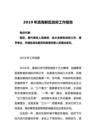滨海新区2019年《政府工作报告》