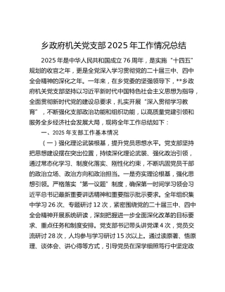 乡政府机关党支部2025年工作情况总结
