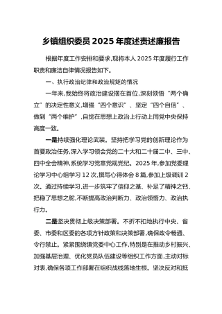 乡镇组织委员2025年度述责述廉报告