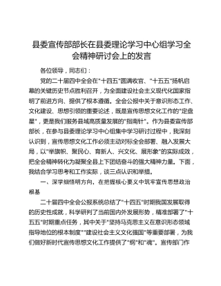 县委宣传部部长在中心组学习四中全会精神研讨会上的发言