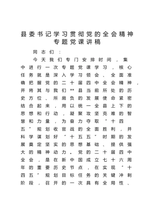 县委书记学习贯彻四中全会精神专题党课