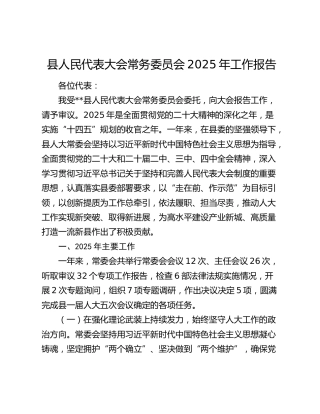 县人民代表大会常务委员会2025年工作报告