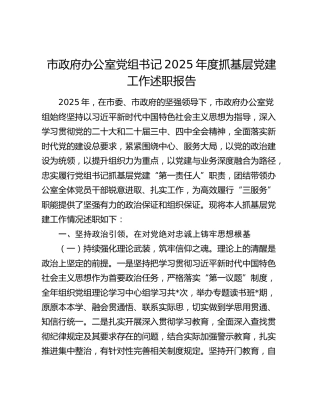 市政府办公室党组书记2025年度抓基层党建工作述职报告