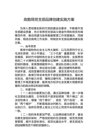 政数局党支部品牌创建实施方案