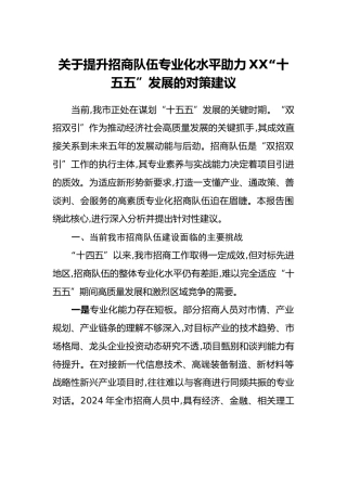 关于提升招商队伍专业化水平助力XX“十五五”发展的对策建议