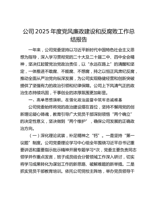 公司2025年度党风廉政建设和反腐败工作总结报告
