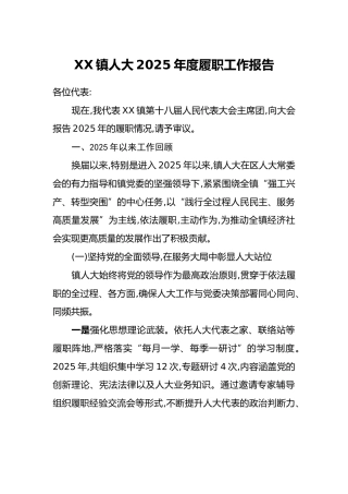 XX镇人大2025年度履职工作报告
