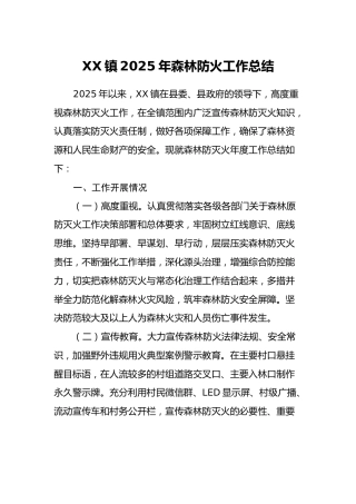 XX镇2025年森林防火工作总结
