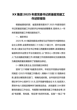 XX集团2025年度党委书记抓基层党建工作述职报告_1