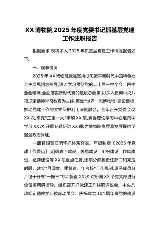 XX博物院2025年度党委书记抓基层党建工作述职报告