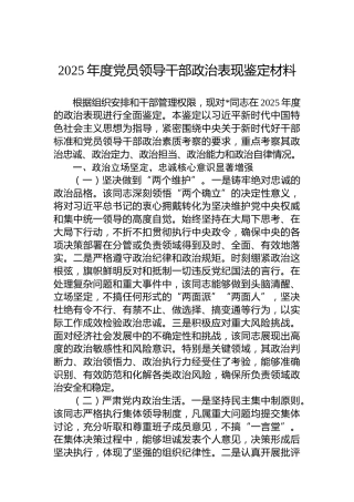 2025年度党员领导干部政治表现鉴定材料
