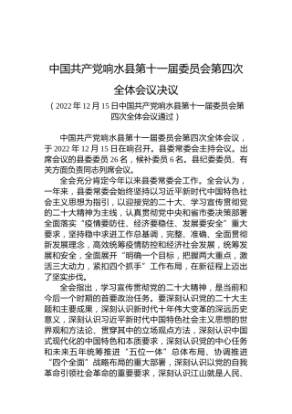 中国共产党响水县第十一届委员会第四次全体会议决议
