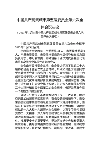中国共产党武威市第五届委员会第六次全体会议决议