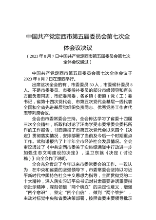 中国共产党定西市第五届委员会第七次全体会议决议